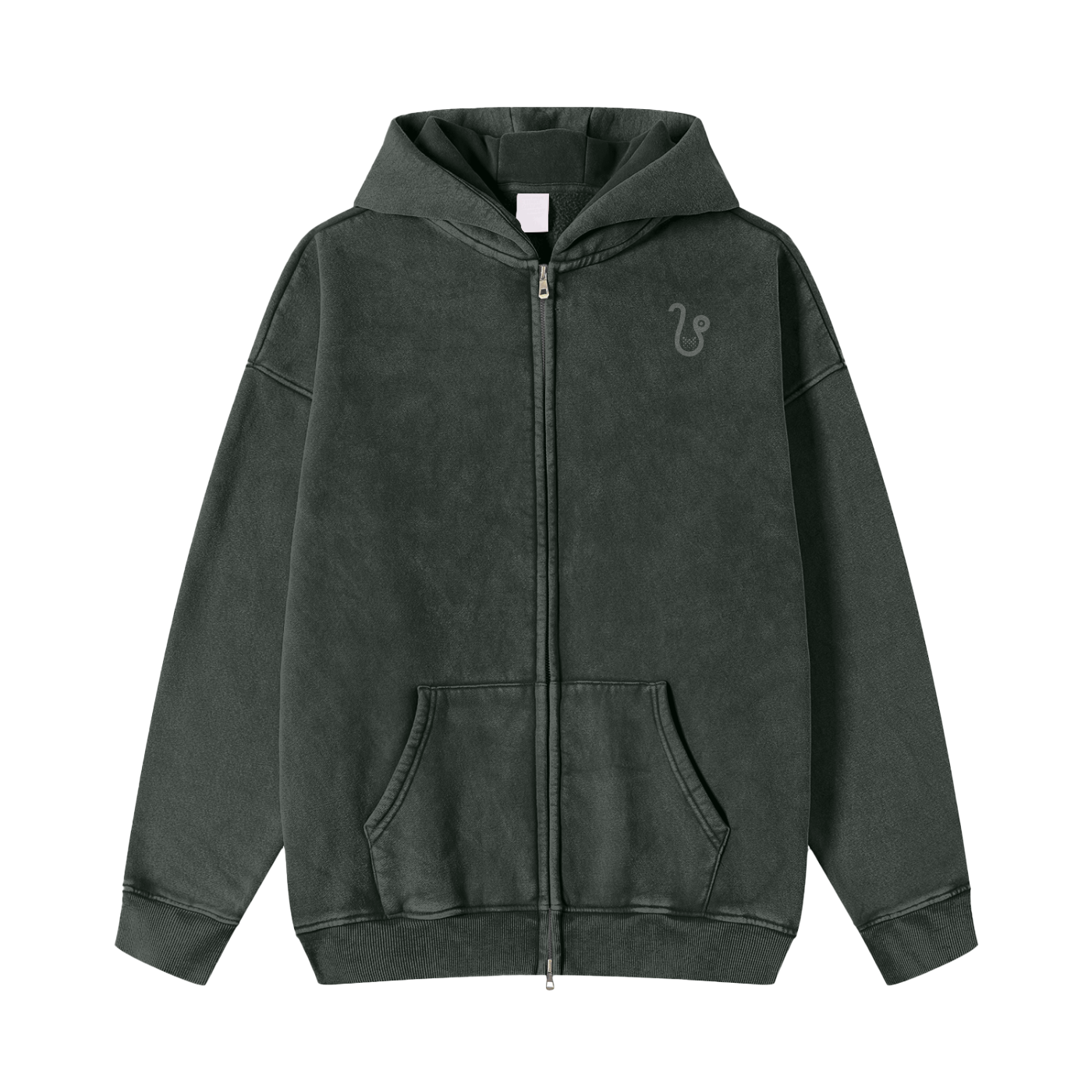 Snow Washed Zip-Through Fleece Hoodie